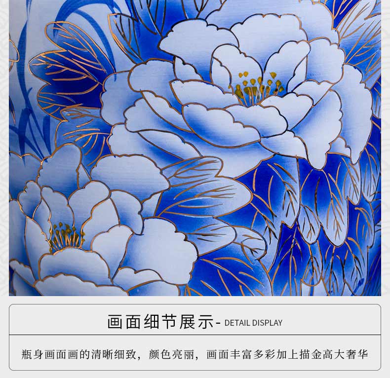 Hand draw the see colour blue and white porcelain of jingdezhen ceramics of large vases, new Chinese style living room decoration light key-2 luxury furnishing articles