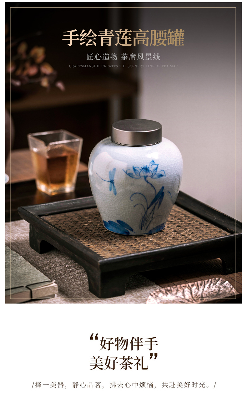 Jingdezhen ceramics your up crack caddy fixings half jins of "tieguanyin" blue and white hand draw archaize home seal