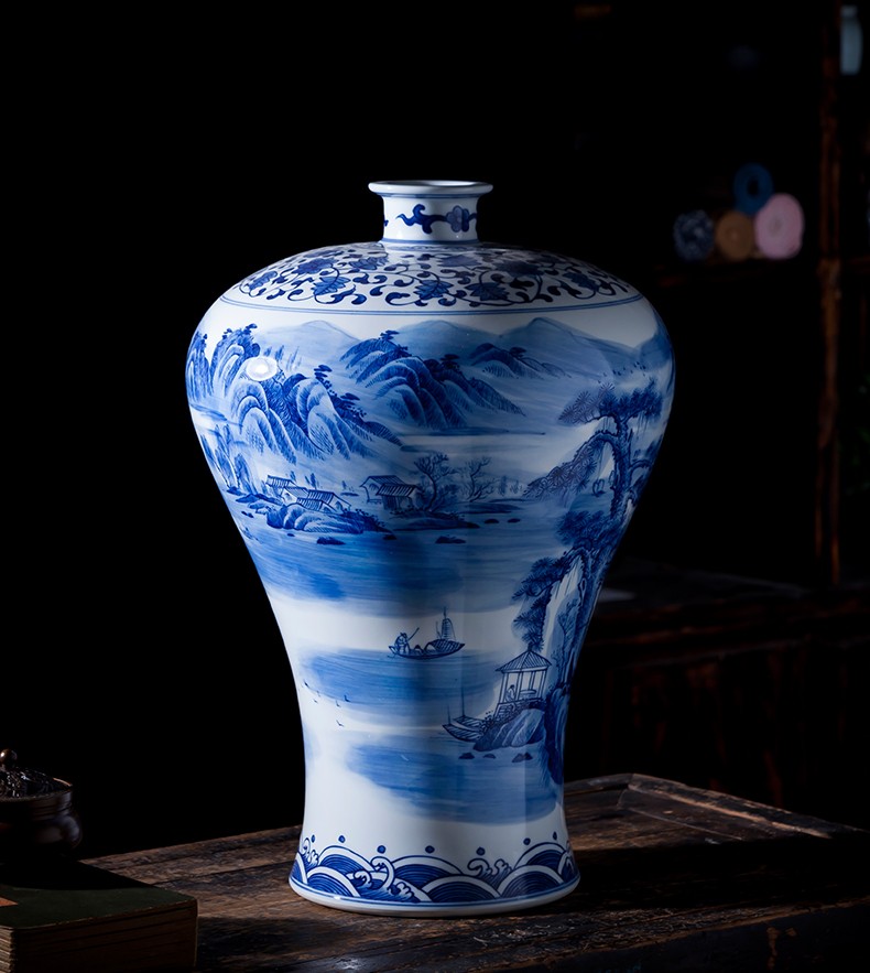 High hand made white mud of jingdezhen blue and white porcelain vase ceramics furnishing articles of Chinese style home decoration rich ancient frame sitting room