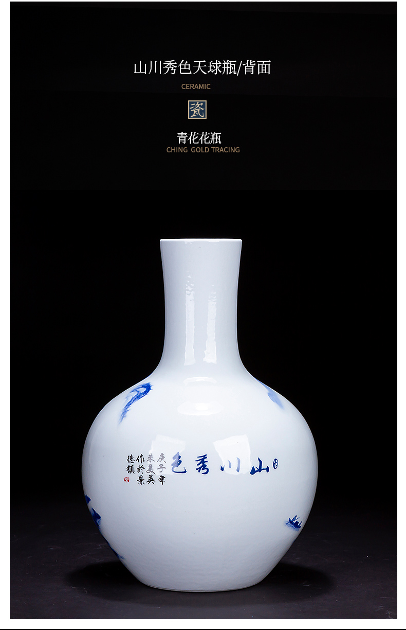 Jingdezhen ceramic pomegranates of blue and white porcelain vase Chinese style living room TV ark, flower arranging porcelain home decoration furnishing articles