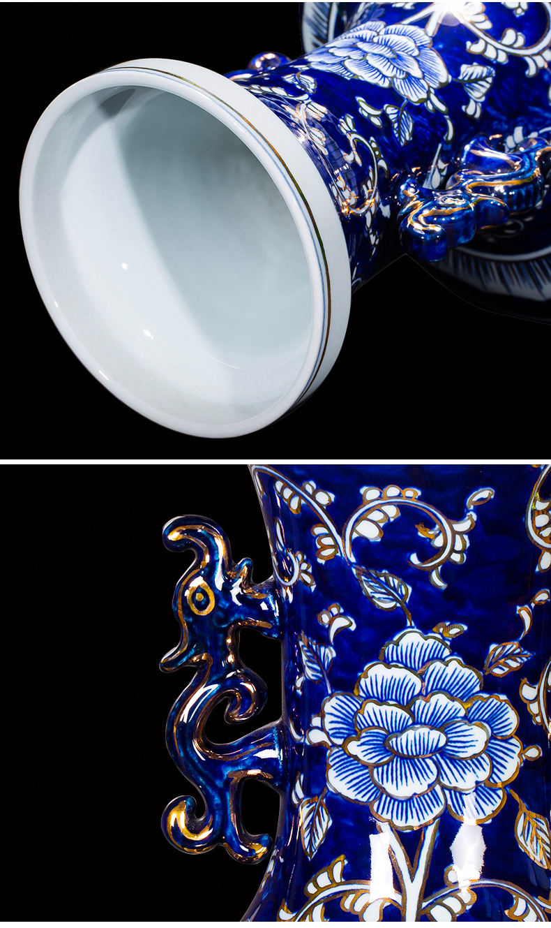 Jingdezhen chinaware paint hand - made pomegranate bottles of Chinese style living room office furnishing articles large blue and white porcelain vase