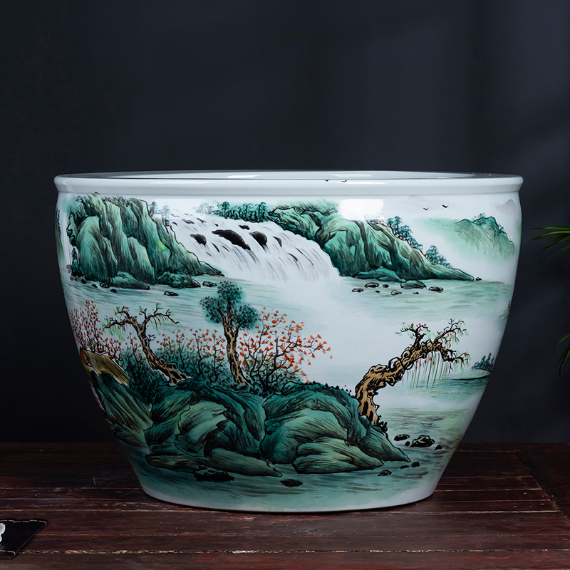 Jingdezhen hand - made ceramic big aquarium landscape furnishing articles of Chinese style living room extra large courtyard floor decoration arts and crafts