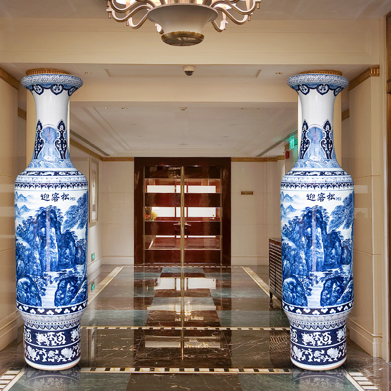 Jingdezhen ceramic hand - made villa landscape painting of large vase sitting room place heavy large home decoration