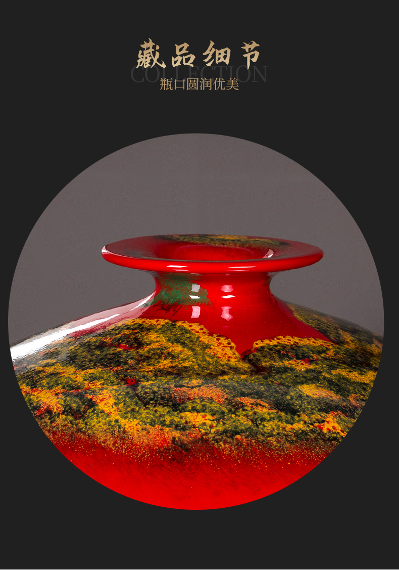 Jingdezhen ceramics China red round belly and big vase furnishing articles of Chinese style living room floor large home decoration