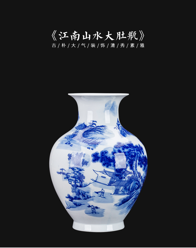 Jingdezhen ceramic blue and white porcelain vases, flower arranging new rich ancient frame the sitting room of Chinese style household decorations TV ark, furnishing articles