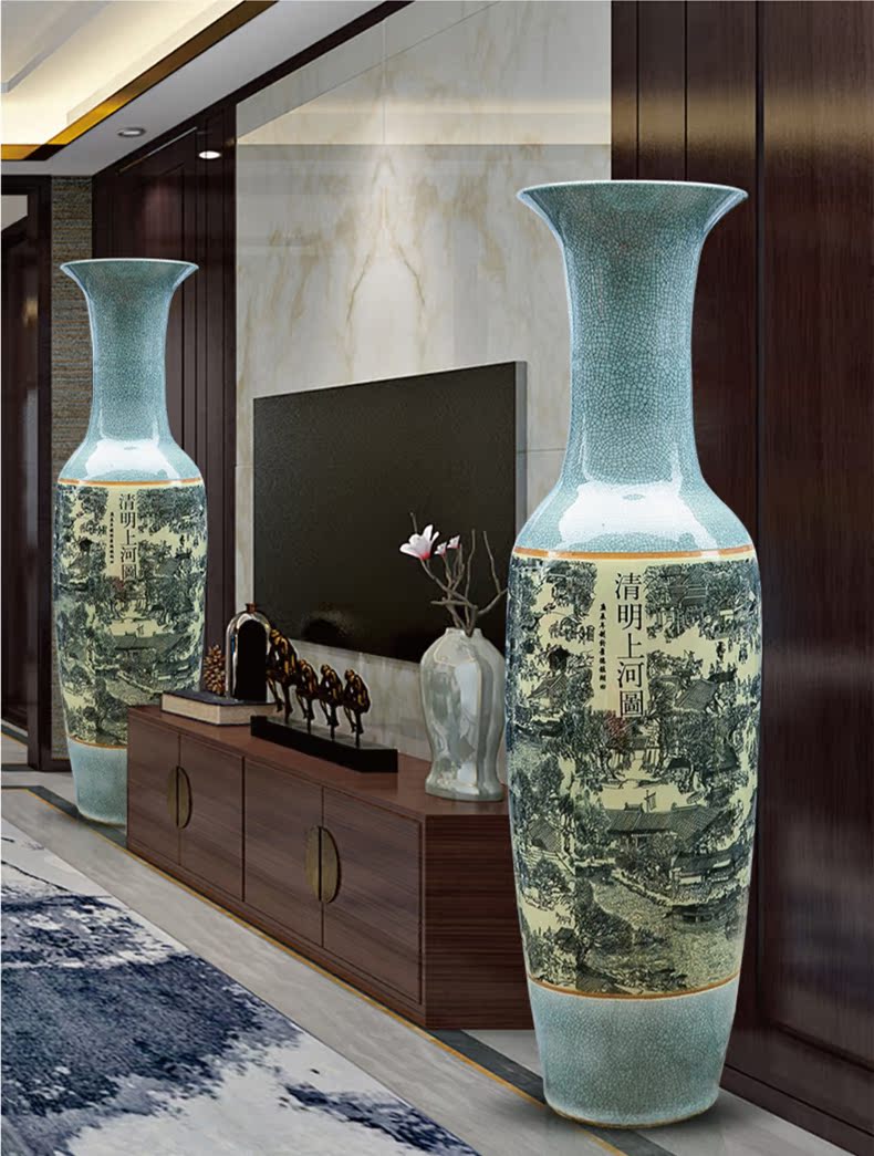 Jingdezhen ceramic archaize crack of the big vase furnishing articles Chinese landing to heavy flower decoration decoration large living room