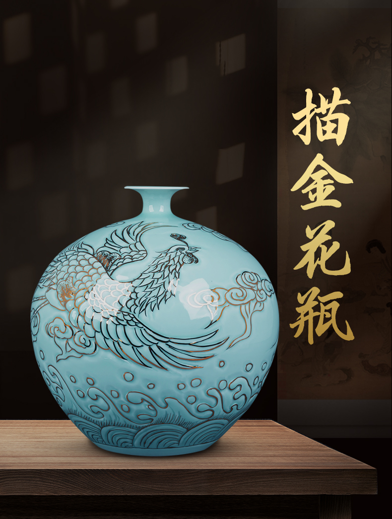 Jingdezhen ceramic masters paint shadow blue bottle pomegranate bottle furnishing articles Chinese rich ancient frame sitting room adornment flower arrangement