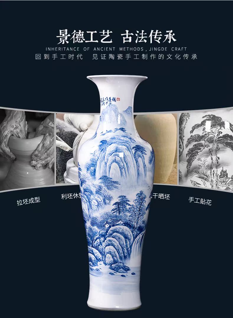 Jingdezhen blue and white tail hand - made ceramics has a long history of large vase sitting room hotel decoration furnishing articles