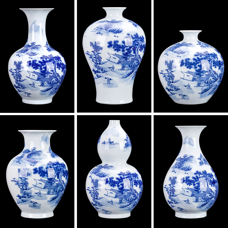 Jingdezhen ceramic blue and white porcelain vases, flower arranging new rich ancient frame the sitting room of Chinese style household decorations TV ark, furnishing articles