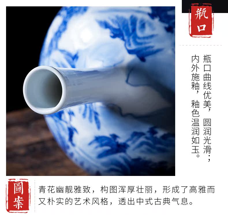 High hand made white mud of jingdezhen blue and white porcelain vase ceramics furnishing articles of Chinese style home decoration rich ancient frame sitting room