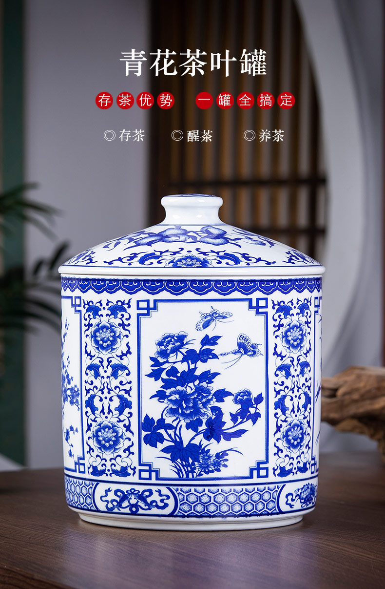 Jingdezhen ceramic seal as cans of blue and white porcelain tea caddy fixings bread seven storage barrel drum extra large household decoration