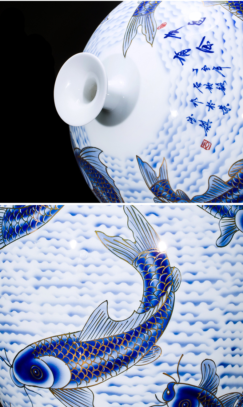 Famous master of jingdezhen ceramics hand - made paint large blue and white porcelain vase peony Chinese sitting room adornment is placed