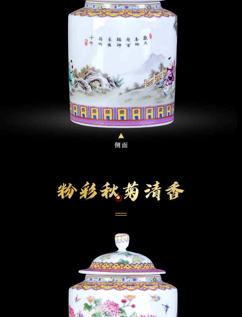 Archaize of jingdezhen ceramic powder enamel handpainted caddy fixings puer tea cake as cans household storage tank with cover sealed container