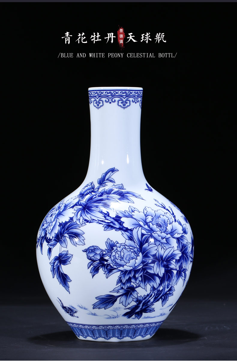 Jingdezhen ceramics thin foetus floret bottle of Chinese blue and white porcelain is ancient frame decorate the sitting room TV ark, flower arranging furnishing articles