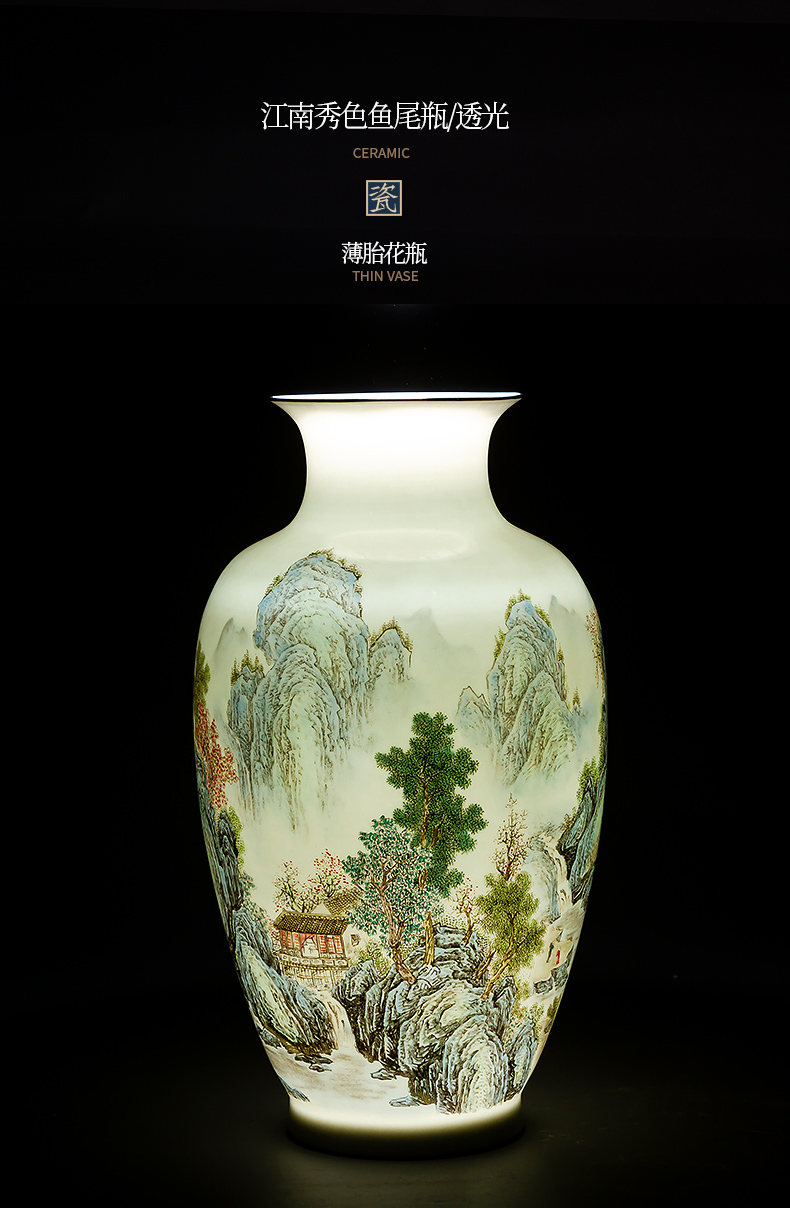 Jingdezhen ceramics hand - made the master of landscape painting thin body porcelain vase furnishing articles Chinese flower arranging sitting room household act the role ofing is tasted