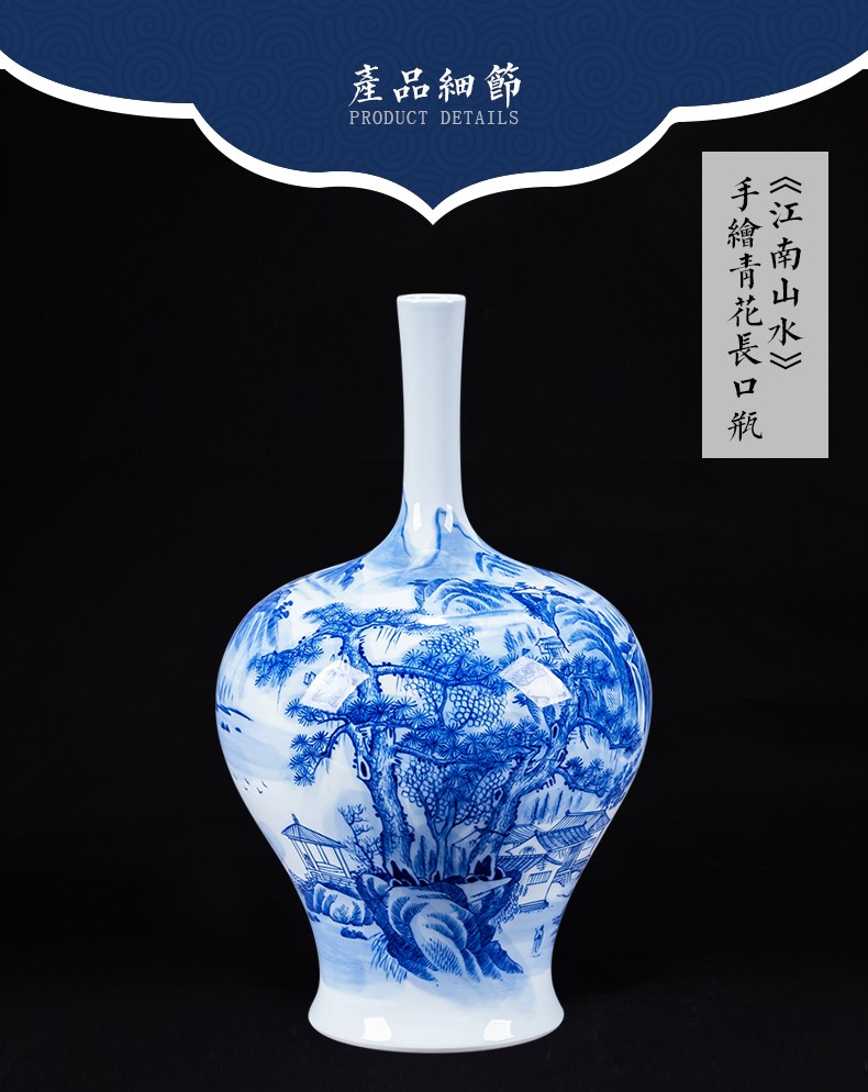 High hand made white mud of jingdezhen blue and white porcelain vase ceramics furnishing articles of Chinese style home decoration rich ancient frame sitting room