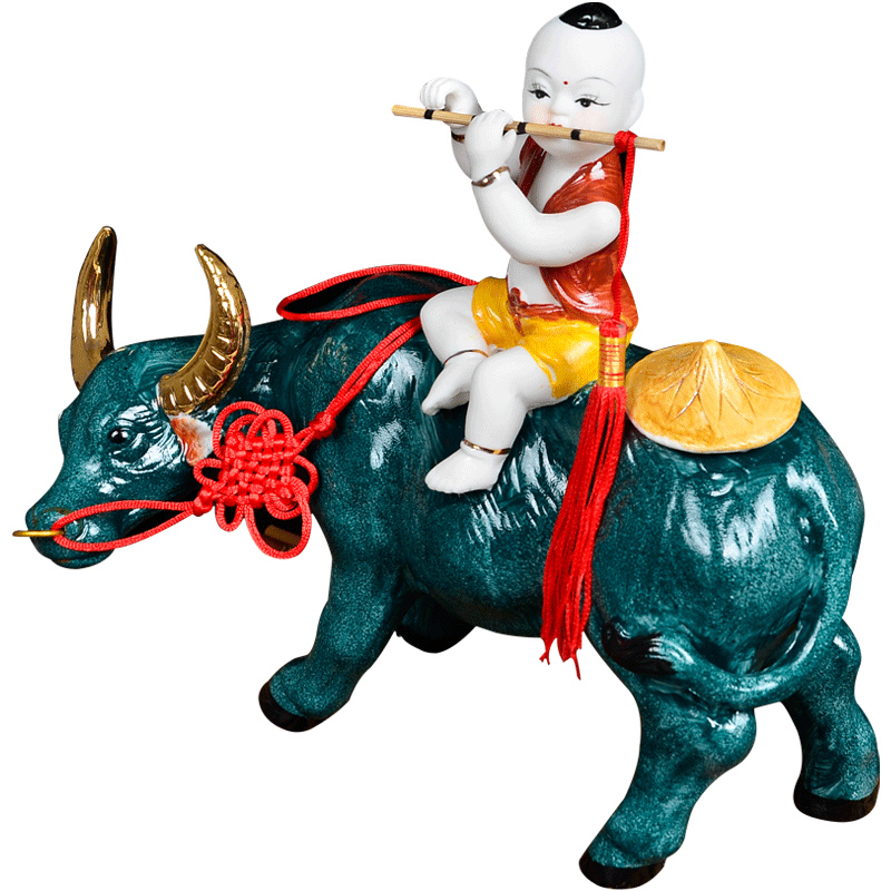 Jingdezhen desktop furnishing articles ceramic crafts home sitting room adornment cowboy ride cow animal pastoral wind