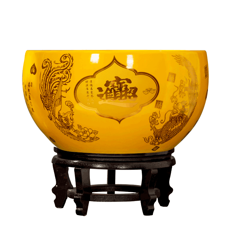 Jingdezhen ceramic yellow red maxim aquarium home sitting room decorate office desktop feng shui furnishing articles