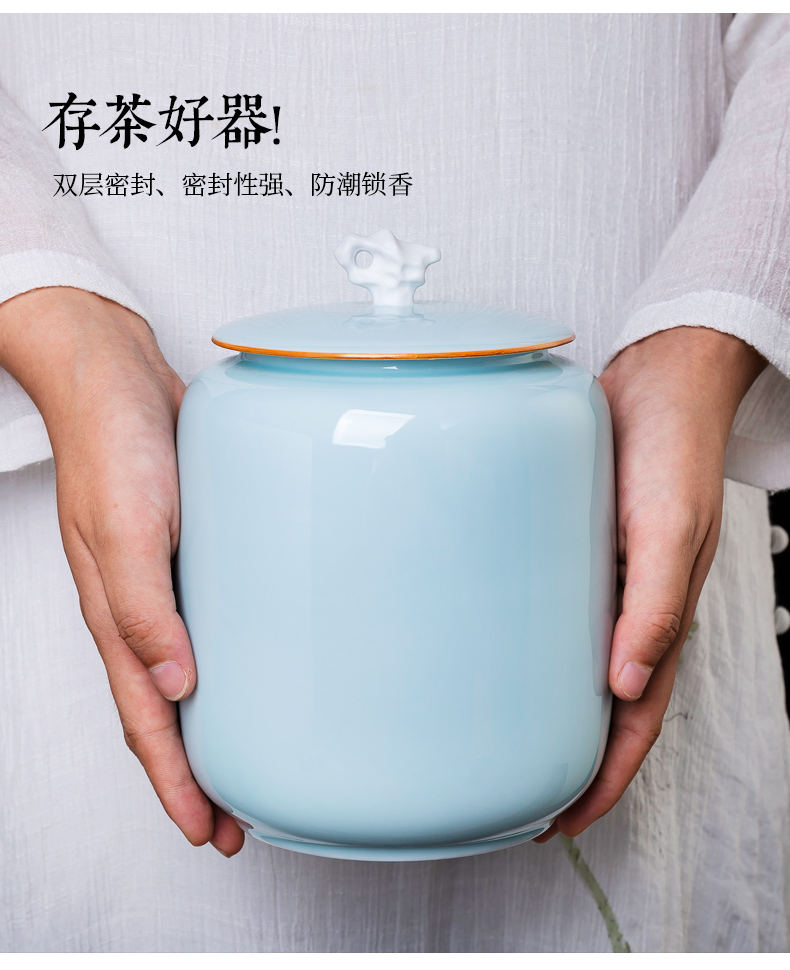 Jingdezhen ceramic film pu 'er tea, green tea, green tea jar Chinese style household sealed container storage tank furnishing articles