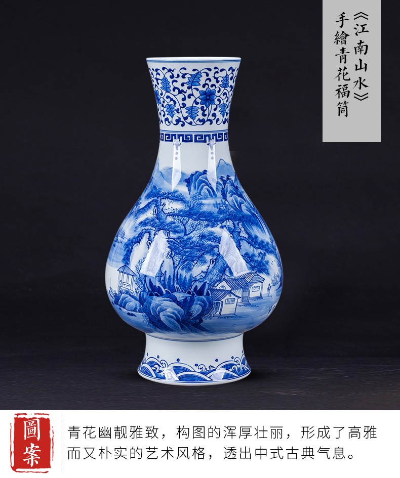 High hand made white mud of jingdezhen blue and white porcelain vase ceramics furnishing articles of Chinese style home decoration rich ancient frame sitting room