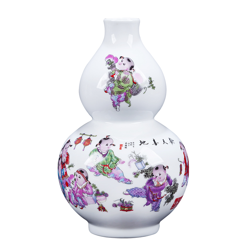 Jingdezhen chinaware bottle gourd floret bottle furnishing articles sitting room of Chinese style household flower arranging rich ancient frame decorative arts and crafts