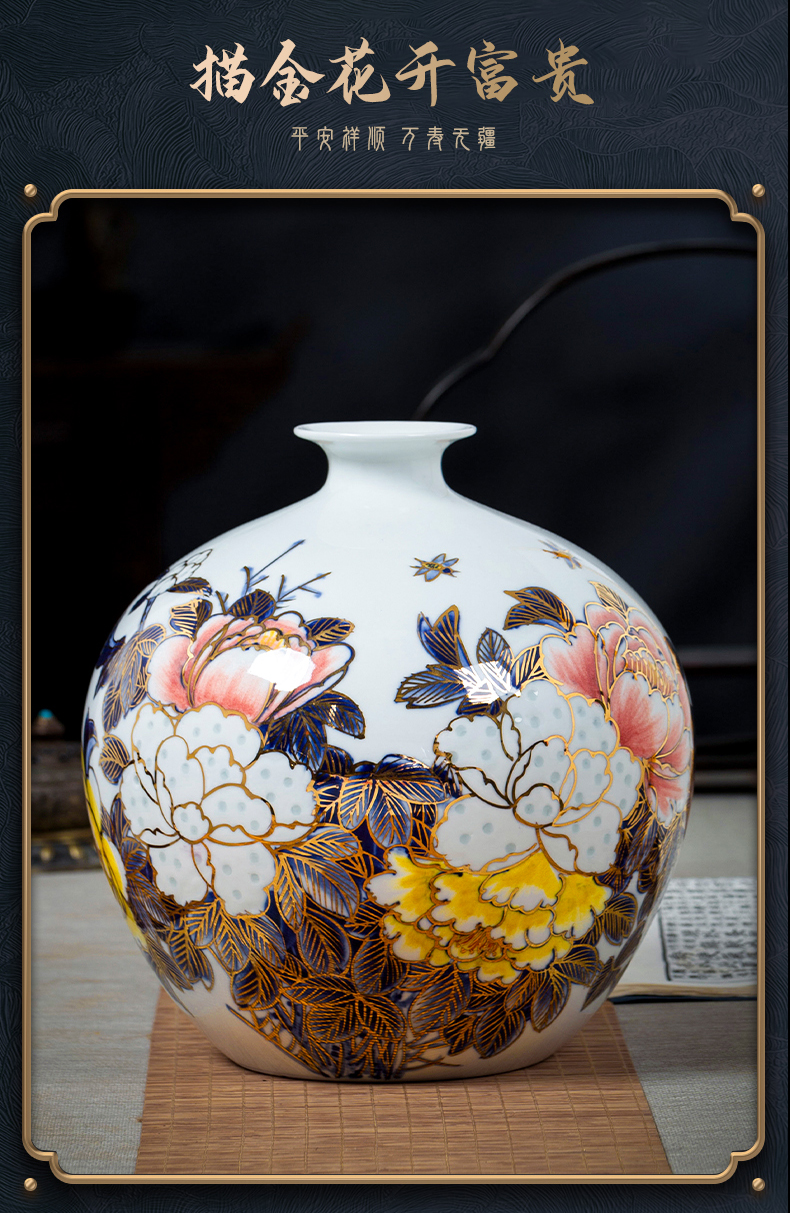 Jingdezhen ceramics vase hand - made paint pomegranate bottles of furnishing articles new Chinese flower arranging rich ancient frame sitting room adornment