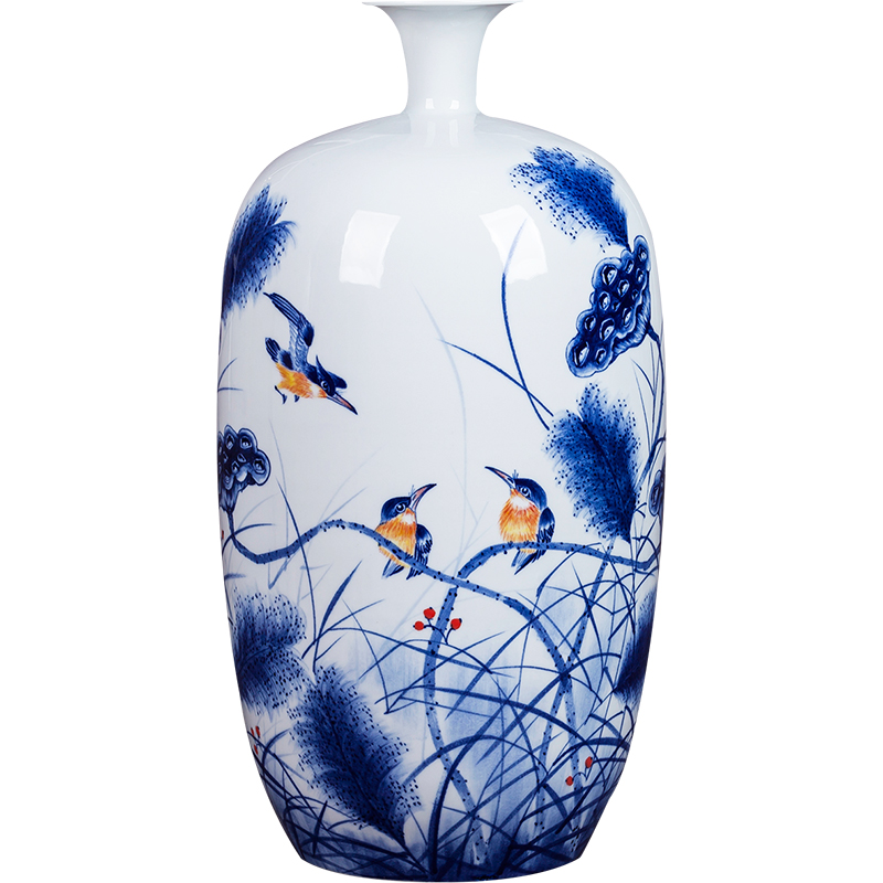 Jingdezhen ceramic masters hand draw blue and white porcelain vase furnishing articles of Chinese style household living room TV cabinet flower decorations