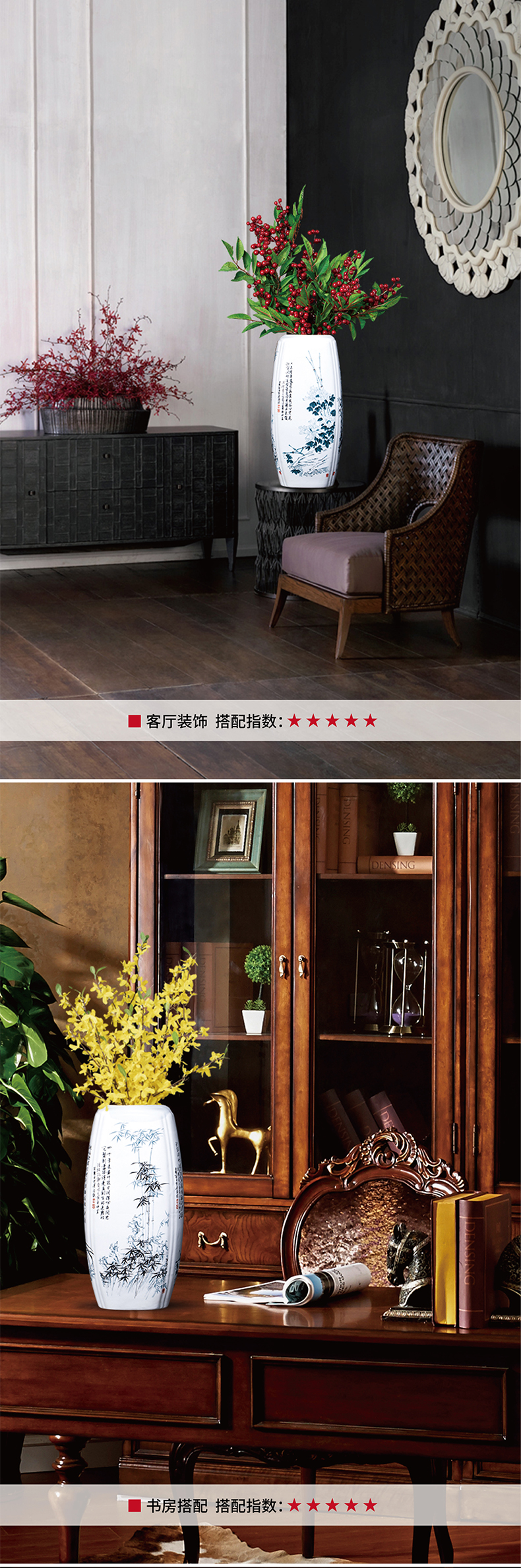 Jingdezhen ceramics lucky bamboo vases, flower arranging Chinese style household adornment of the sitting room TV ark place Chinese wind