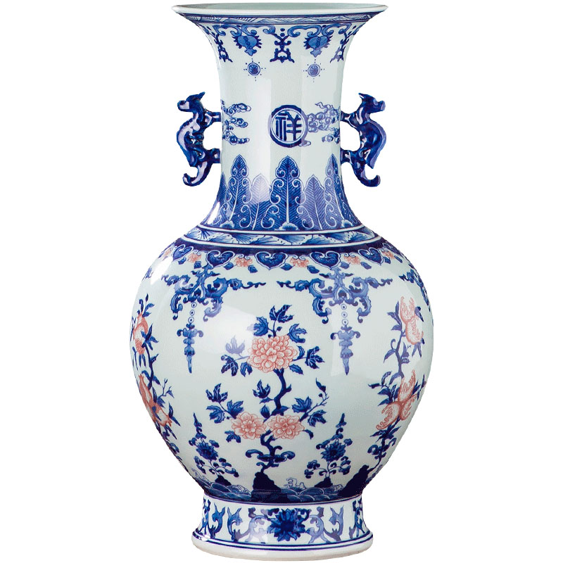 Manual hand - made imitation qianlong vase antique Chinese blue and white porcelain is jingdezhen ceramics home sitting room adornment is placed