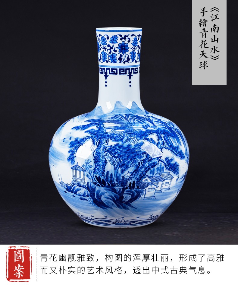 High hand made white mud of jingdezhen blue and white porcelain vase ceramics furnishing articles of Chinese style home decoration rich ancient frame sitting room