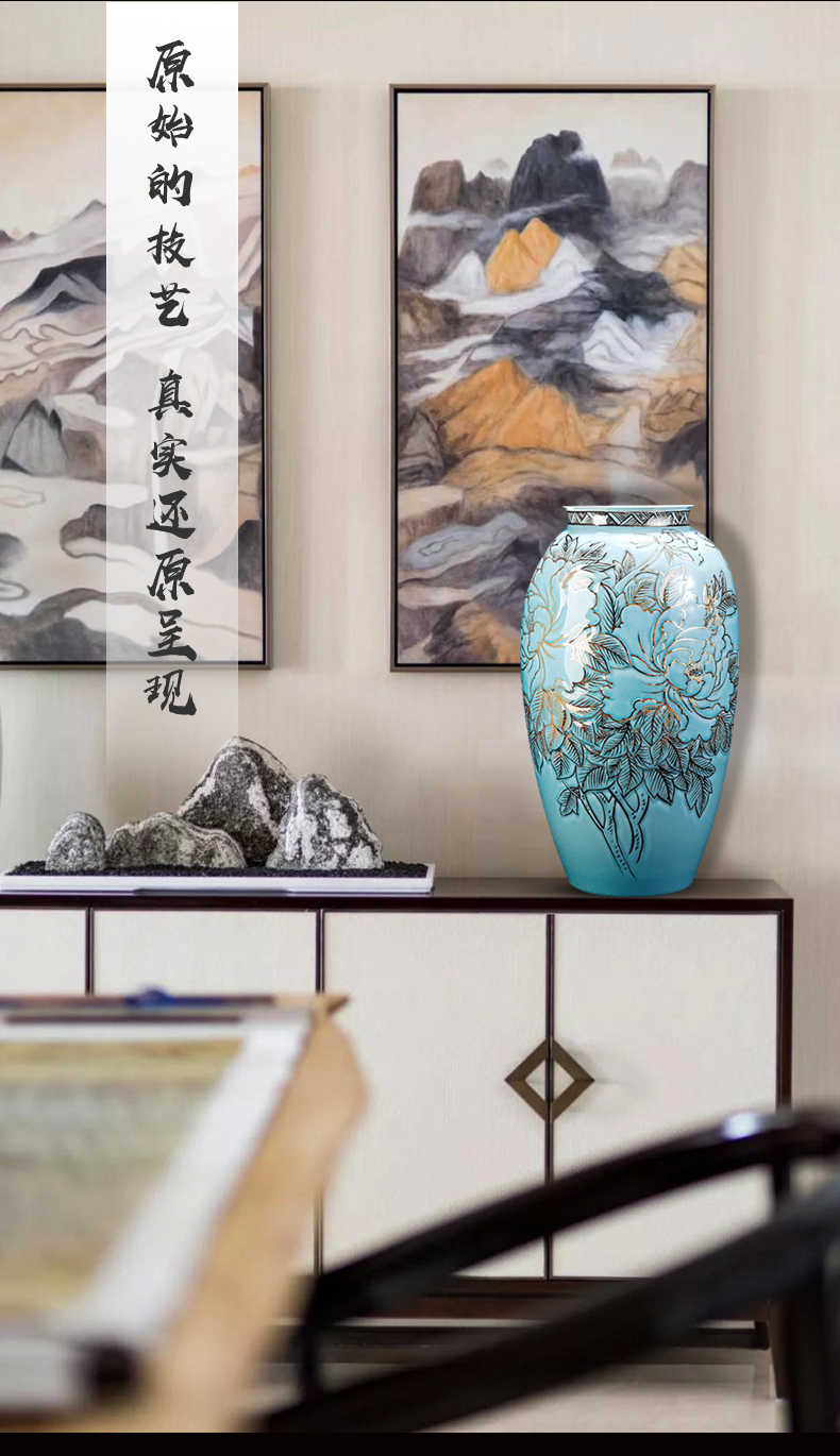 Jingdezhen chinaware paint hand - made vases light key-2 luxury furnishing articles of Chinese style living room TV ark, large home decoration