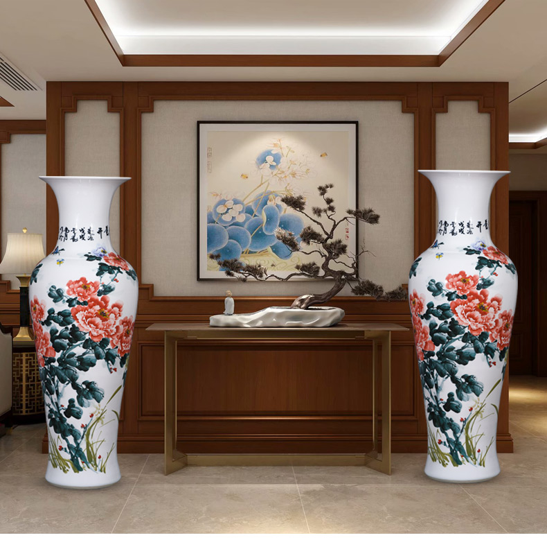 Jingdezhen ceramics hand - made peony of large vase furnishing articles to heavy sitting room of Chinese style household adornment ornament