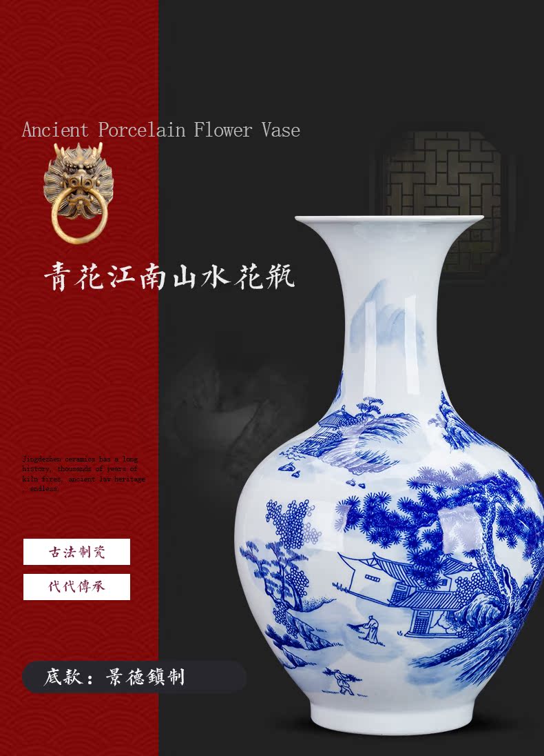 Jingdezhen ceramic blue and white porcelain vases, flower arranging new rich ancient frame the sitting room of Chinese style household decorations TV ark, furnishing articles