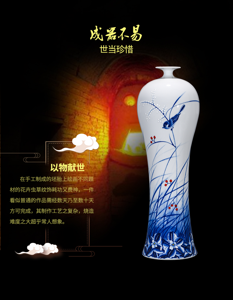 Jingdezhen ceramics three - piece hand blue and white porcelain vase is placed the new Chinese style household, sitting room porch decoration