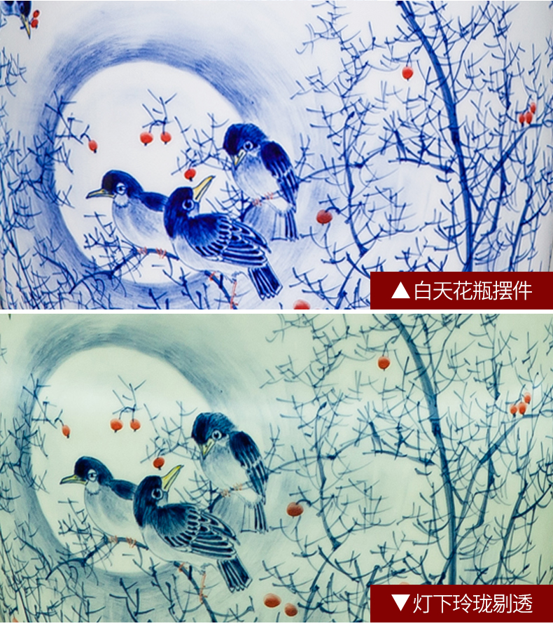 The Master of jingdezhen ceramics pure hand draw Chinese blue and white porcelain vase furnishing articles Chinese wind sitting room porch decoration