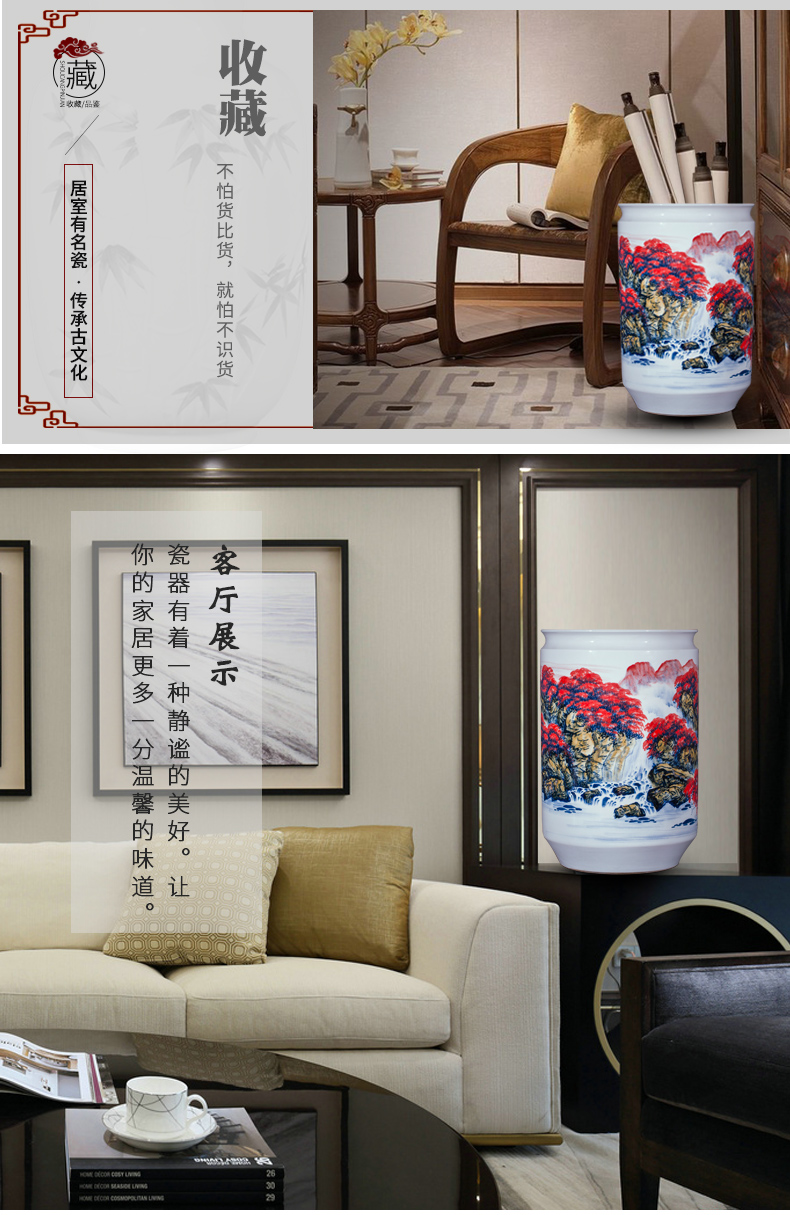 Jingdezhen ceramics famous hand - made landing big vase high furnishing articles furnishing articles sitting room adornment calligraphy and painting scroll cylinder