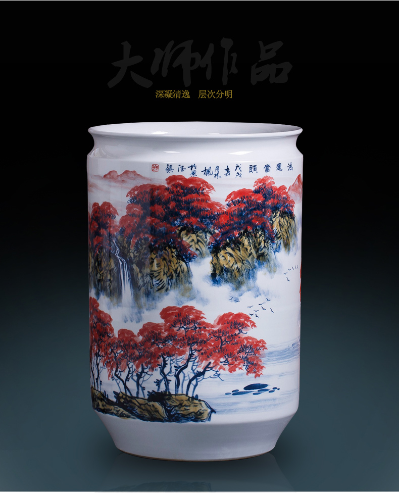 Jingdezhen ceramics famous hand - made landing big vase high furnishing articles furnishing articles sitting room adornment calligraphy and painting scroll cylinder