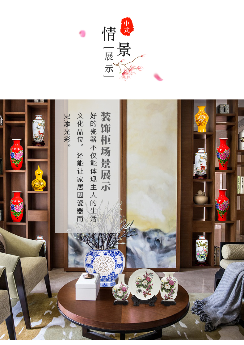 Blue and white porcelain vase of jingdezhen ceramics furnishing articles sitting room adornment rich ancient frame decoration of the new Chinese style household flower arrangement