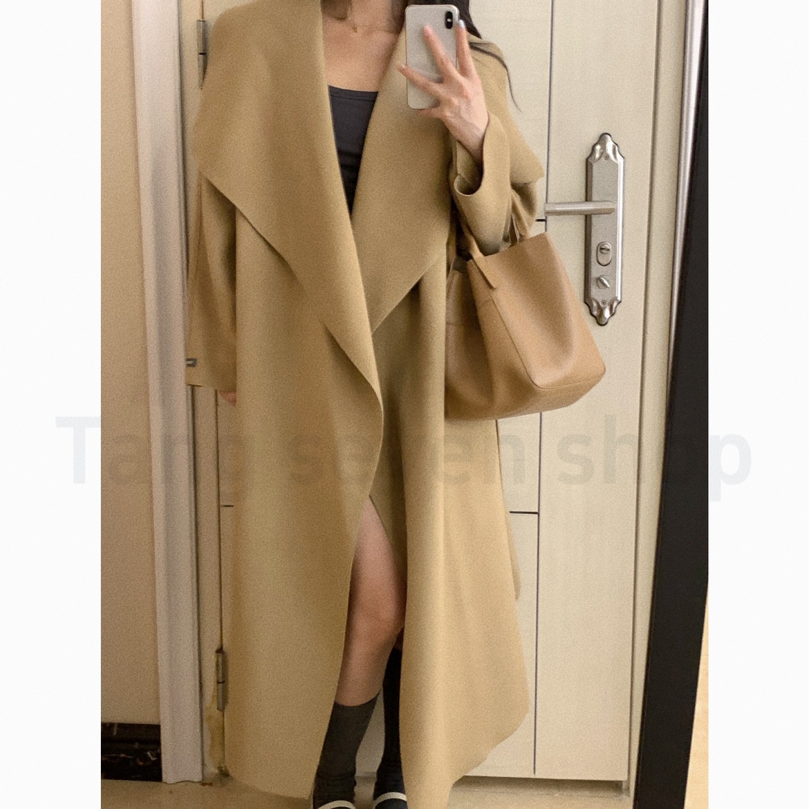 Herbenwind bifacial, high level sensation coat woman slim 100 lap casual cloak fur black coat autumn winter long section-Taobao