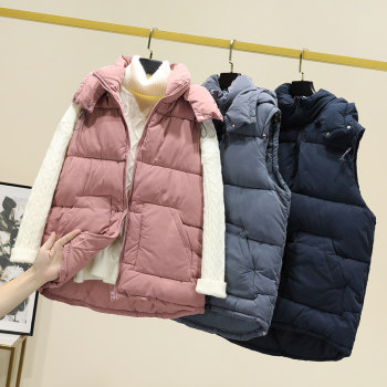 Winter new style warm vest for women new solid color removable hooded thickened warm cotton vest jacket