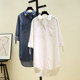 Tencel cotton white denim shirt skirt women's mid-length spring new double pocket roll-sleeve denim shirt thin cardigan