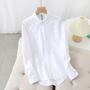 Pure cotton white shirt for women spring new versatile Korean style loose casual bottoming slim Oxford long-sleeved shirt