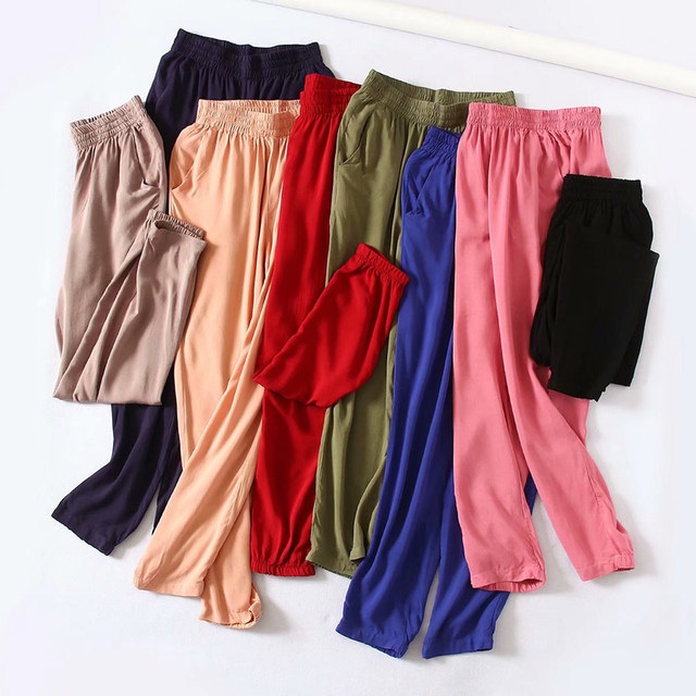 Summer thin cotton silk harem pants women's candy color drape comfortable loose leggings nine-point pants rayon bloomers