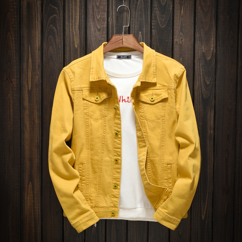 Fashionable Brand Men's Spring & Fall Korean Style Denim Jacket Men's Slim Long-Sleeved Casual Jacket Yellow Washed Simple Top Fashionable Brand Men's Spring & Fall Korean Style Denim Jacket Men's Slim Long-Sleeved Casual Jacket Yellow Washed Simple Top