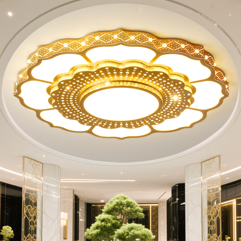 2026 Round Living Room Lamp, Modern, Simple and Elegant, Hotel Lobby, Conference Room, Led Ceiling-Mounted Gold Chandelier 2m
