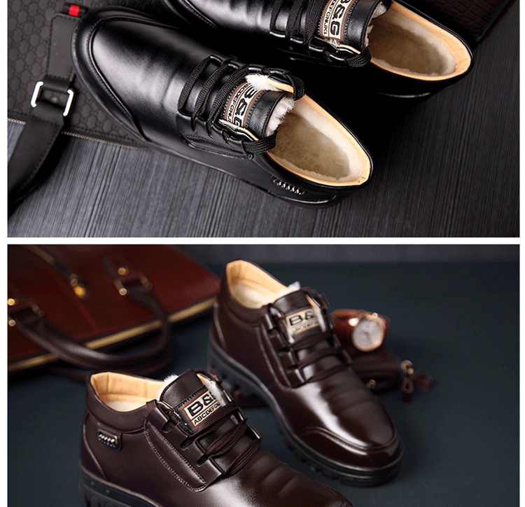 Giày cotton nam mùa đông cộng với nhung ấm áp cho giày cotton trung niên bằng da cao cấp giày cao cổ dày jordan dior cổ thấp