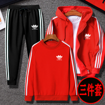 Boys autumn and winter suit 2022 new childrens plus thickening sportswear clothing in spring and autumn clothing red ocean big childrens clothing