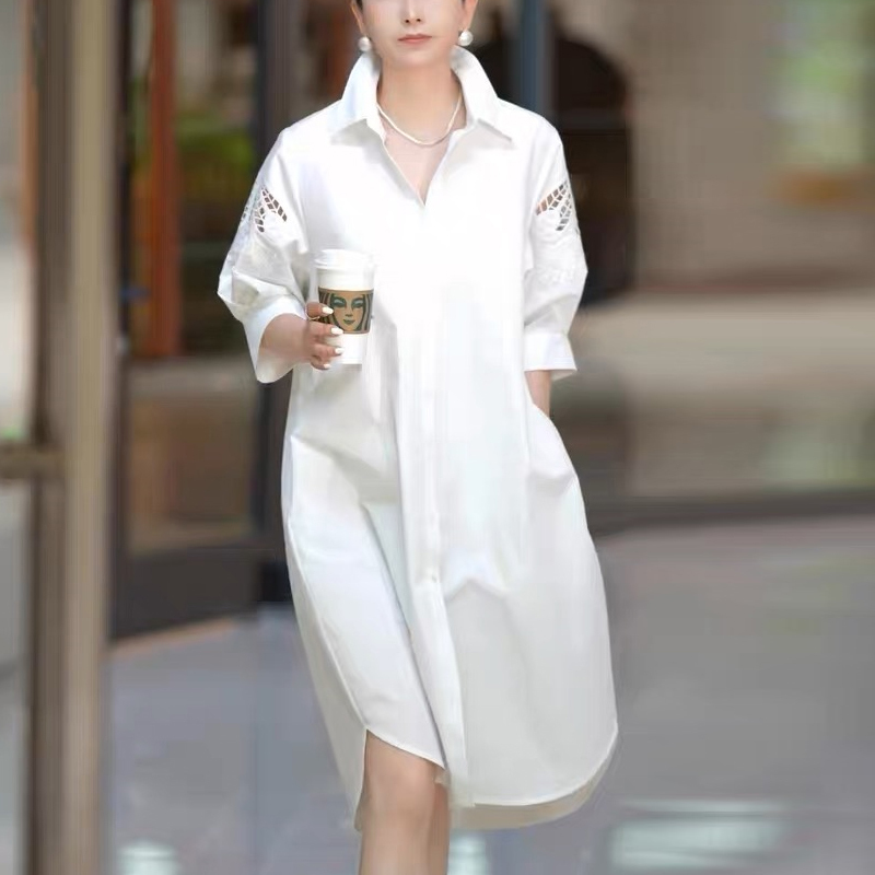 Casual White Short-Sleeved Shirt Dress for Women 2026 Summer New Style Elegant Loose Slimming Mid-Length Shirt Dress
