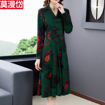 Fashion Printed Improved Version Qipao Dress Dress Woman Dress Spring Autumn New your lady middle-aged and middle aged mother