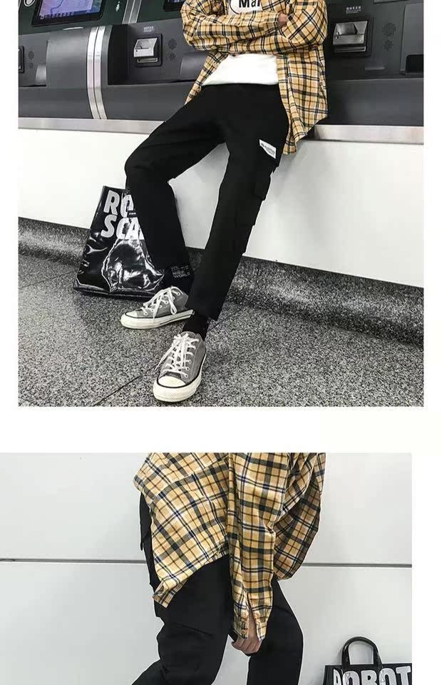 Tide thương hiệu quần yếm nam bf quần thủy triều quần ống rộng nam